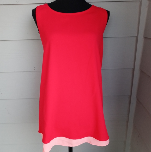 Gibson Latimer Red And Coral Career Tunic Tank With Peeka Boo Split Back - Picture 3 of 8